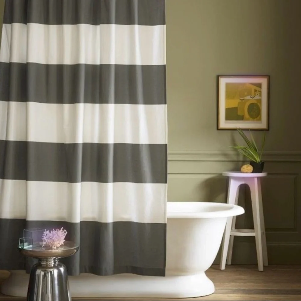 WEST ELM - striped Shower Curtain in ivory and feather gray